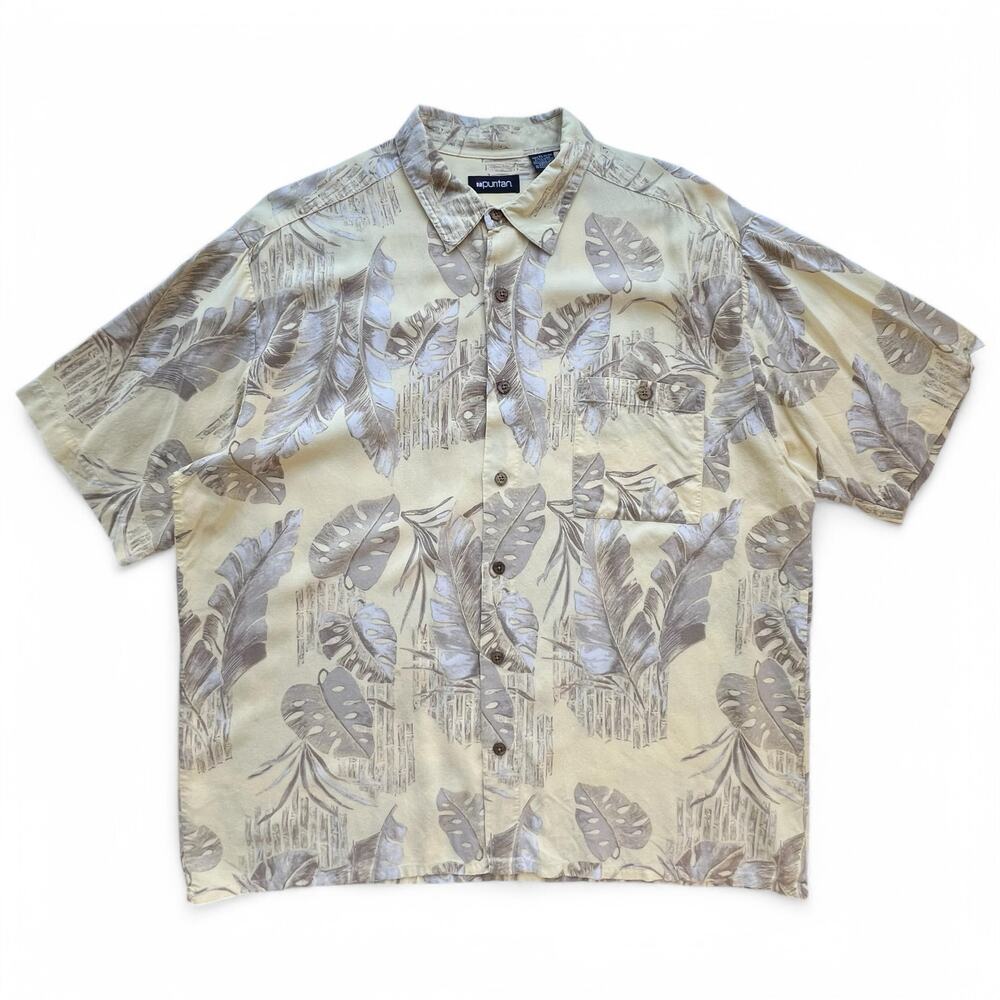 Vintage Tropical Leaf Monstera AOP Hawaiian Surf Shirt Button Up Short Sleeve XL